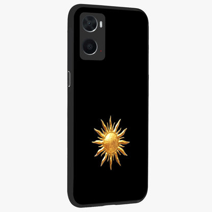 Golden Sun Minimalism Glass Case upright view showcasing haunting graveyard artwork with dramatic dark theme.