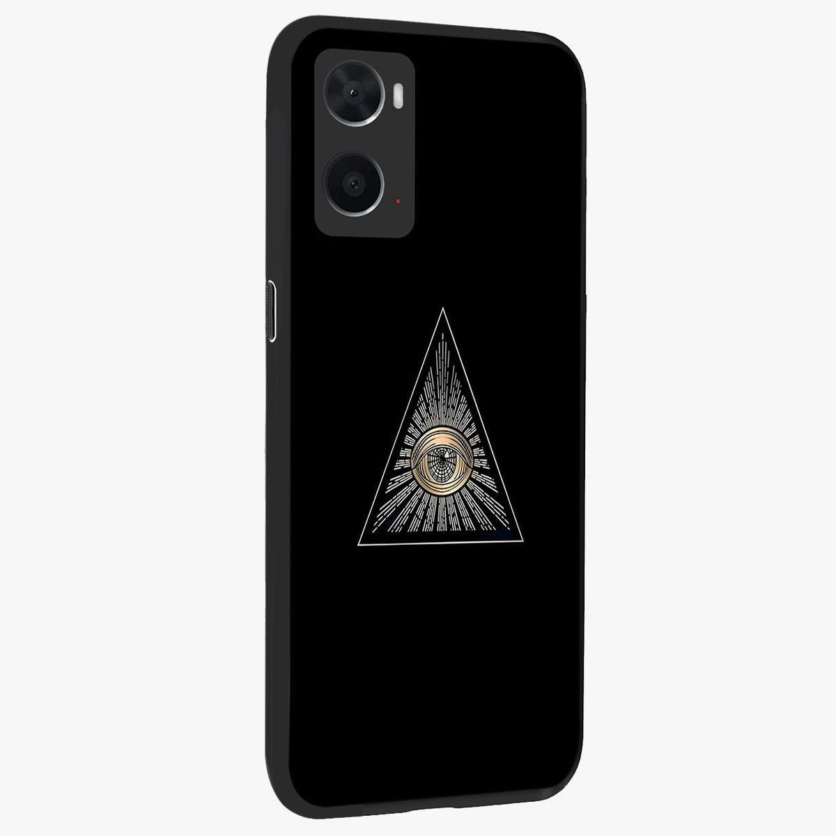 Illuminati Evil Glass Case upright view showcasing striking illuminati artwork with mysterious symbolic theme.
