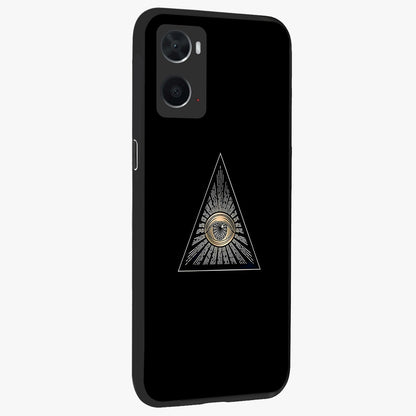 Illuminati Evil Glass Case upright view showcasing striking illuminati artwork with mysterious symbolic theme.