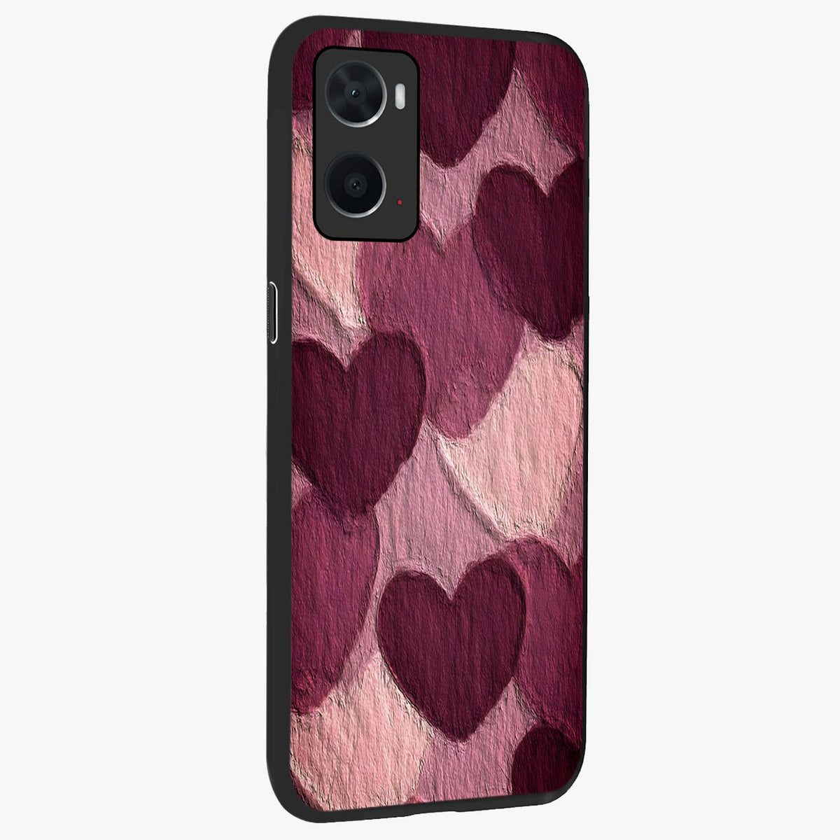 Layered Paper Hearts Glass Case upright view showcasing decorative layered heart artwork with sweet love theme.