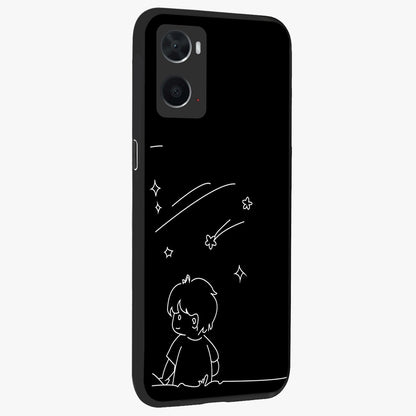 Line Art Boy With Shooting Stars Glass Case upright view showcasing artistic shooting star illustration with minimal style.
