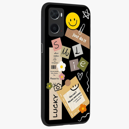 Lucky Aesthetic Collage Glass Case upright view showcasing vibrant collage artwork with youthful aesthetic theme.