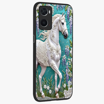 Majestic Floral Stallion Glass Case upright view showcasing dramatic horse artwork with decorative floral theme.