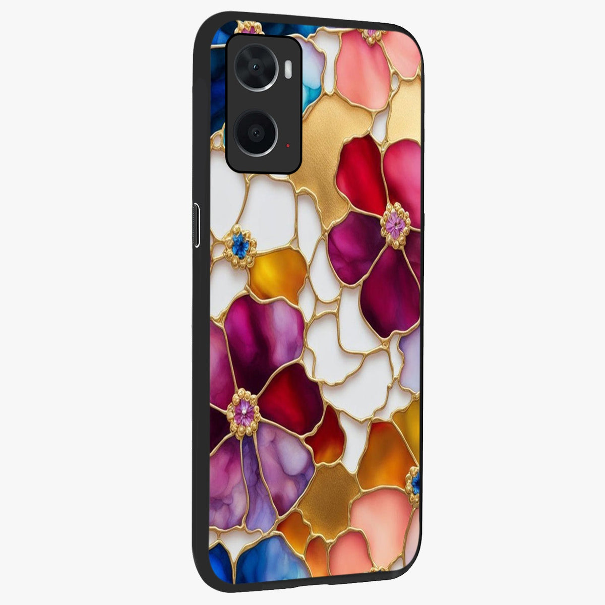 Marble Flower Pattern Glass Case upright view showcasing decorative marble flower artwork with refined style.