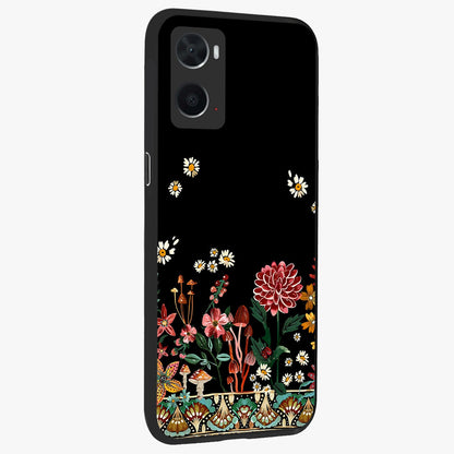 Midnight Bloom Pattern Glass Case upright view showcasing decorative floral artwork with deep night themed palette.