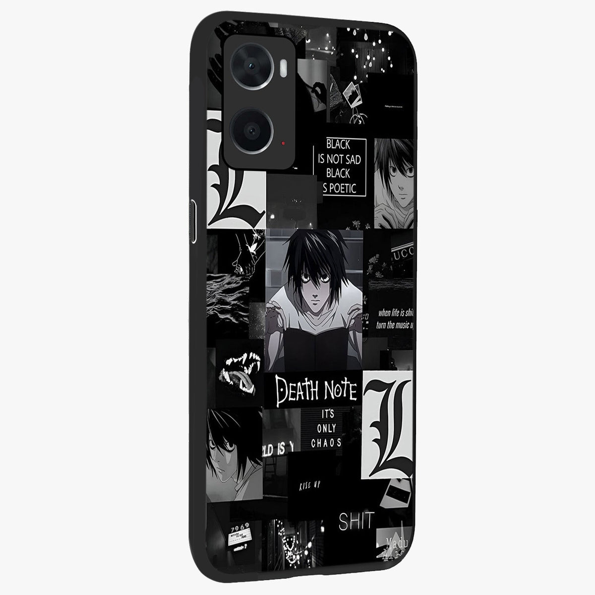 Midnight Chaos Mind Glass Case upright view showcasing expressive abstract artwork with bold dark theme.