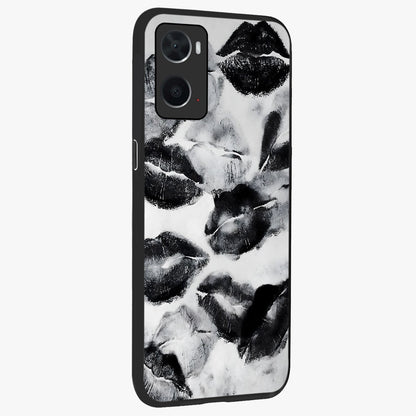 Midnight Kiss Marks Glass Case upright view showcasing stylish kiss mark artwork with trendy romantic theme.