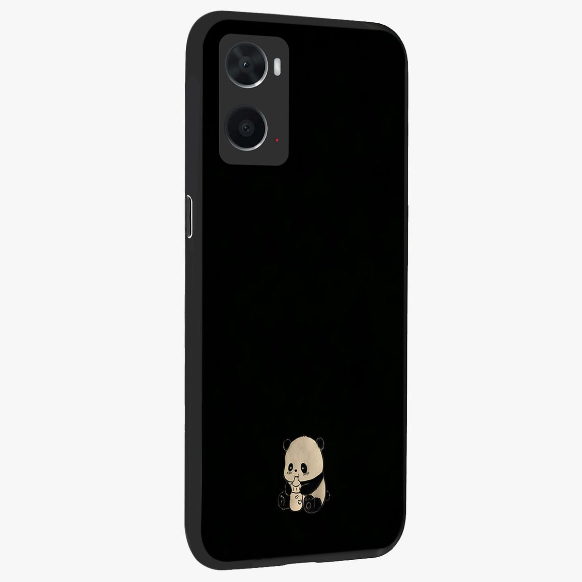 Midnight Panda Love Glass Case upright view showcasing charming panda artwork with playful romantic theme.