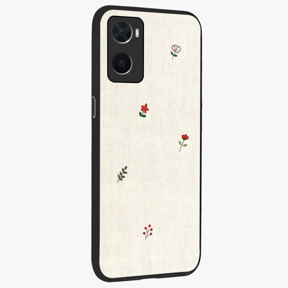 Minimalistic Blue With White Flower Pattern Glass Case upright view showcasing clean white flower artwork with calming blue theme.