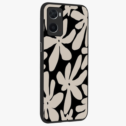 Monochrome Petal Dance Glass Case upright view showcasing artistic floral pattern with stylish monochrome theme.