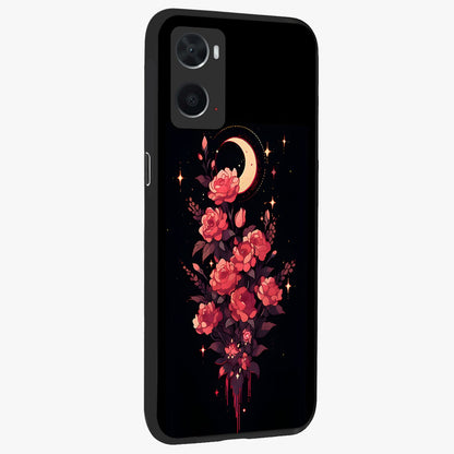 Moonlit Floral Elegance Glass Case upright view showcasing delicate floral artwork with refined night inspired theme.