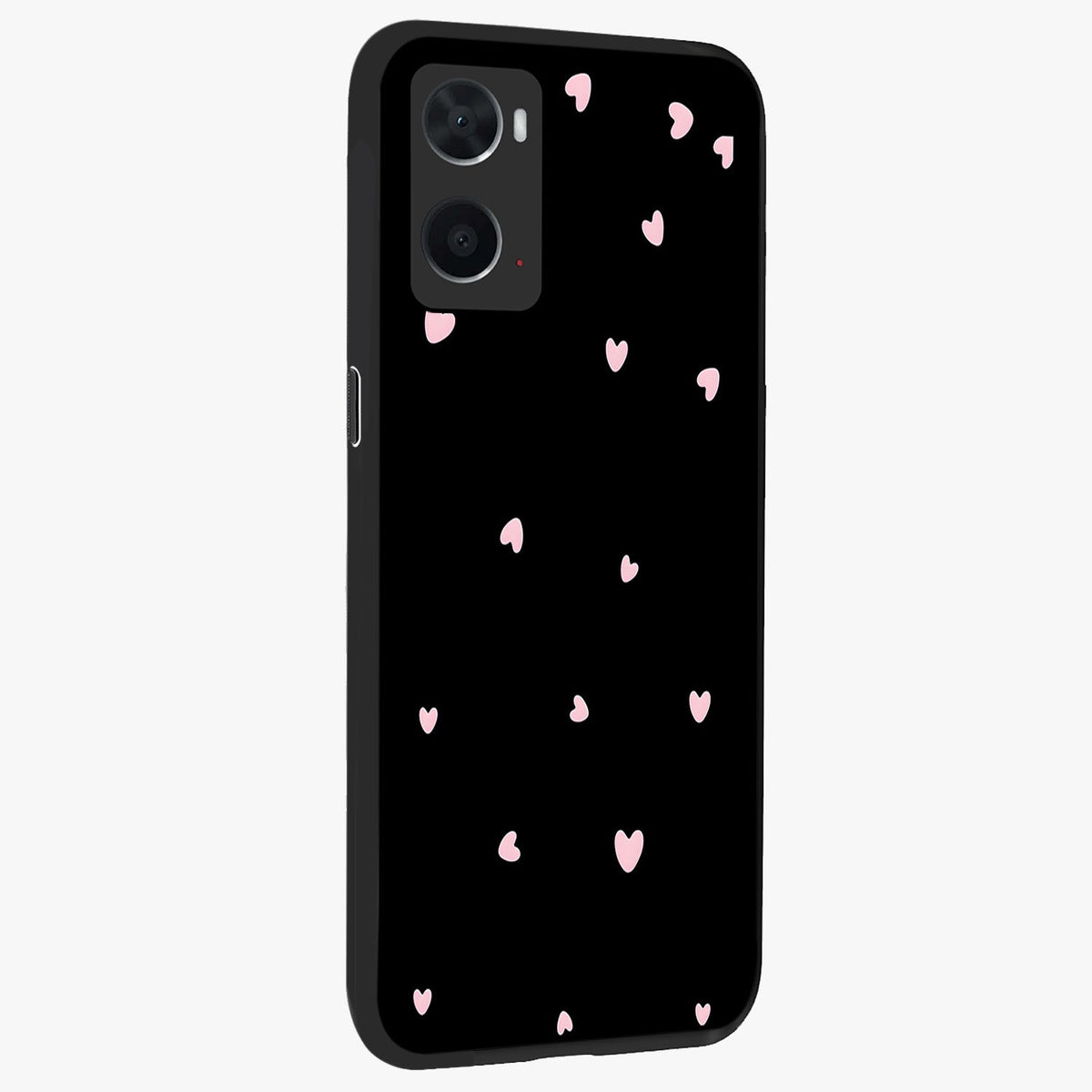 Pink Love Drops Glass Case upright view showcasing charming heart drop artwork with romantic playful theme.
