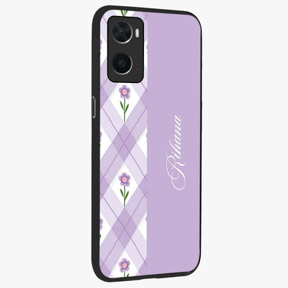 Purple Diamond Floral Glass Case upright view showcasing vibrant floral artwork with stylish geometric theme.