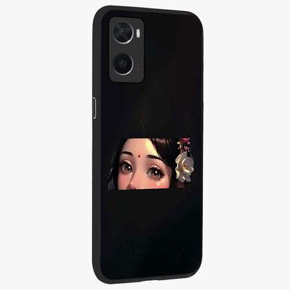 Radha Divine Embrace Glass Case upright view showcasing sacred Radha themed artwork with peaceful devotional style.