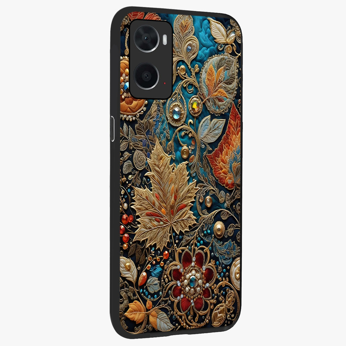 Royal Jewel Garden Glass Case upright view showcasing rich floral artwork with luxurious garden theme.
