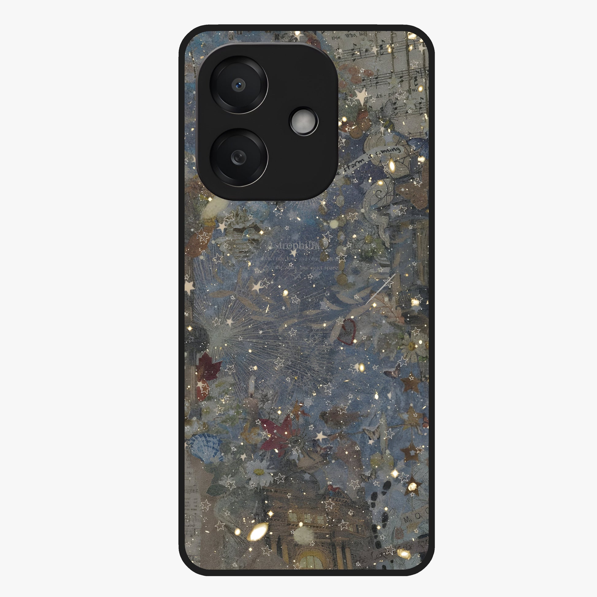 Aesthetic Astrolophia Glass Case showing flat back view with dreamy aesthetic design and glossy glass finish.