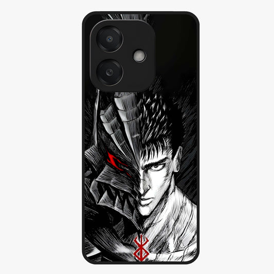 Berserker Blood Oath Glass Case showing flat back view with fierce warrior inspired artwork and glossy glass finish.