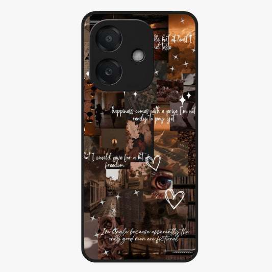 Bittersweet Aesthetic Chaos Glass Case showing flat back view with artistic chaotic aesthetic design and glossy glass finish.