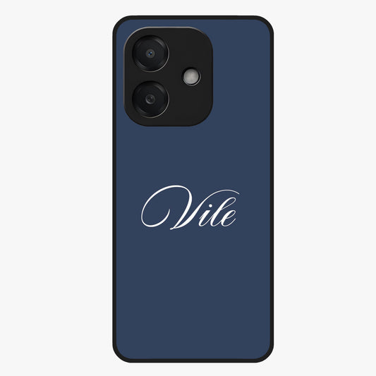 Blue Background Personalized Custom Name Glass Case showing flat back view with minimal blue background and custom name design.