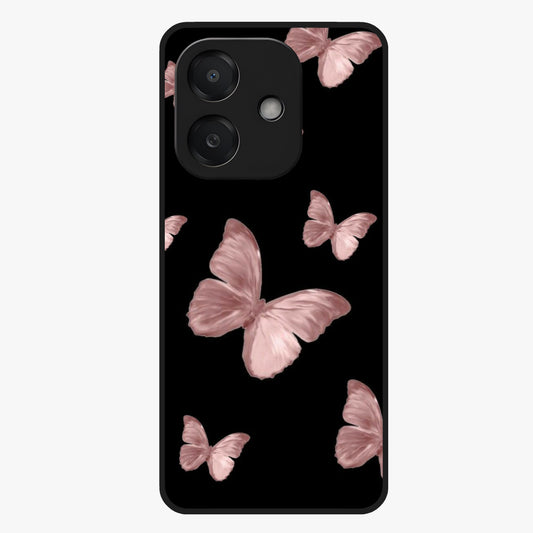 Butterfly Pattern Glass Case showing flat back view with elegant butterfly pattern artwork and glossy glass finish.