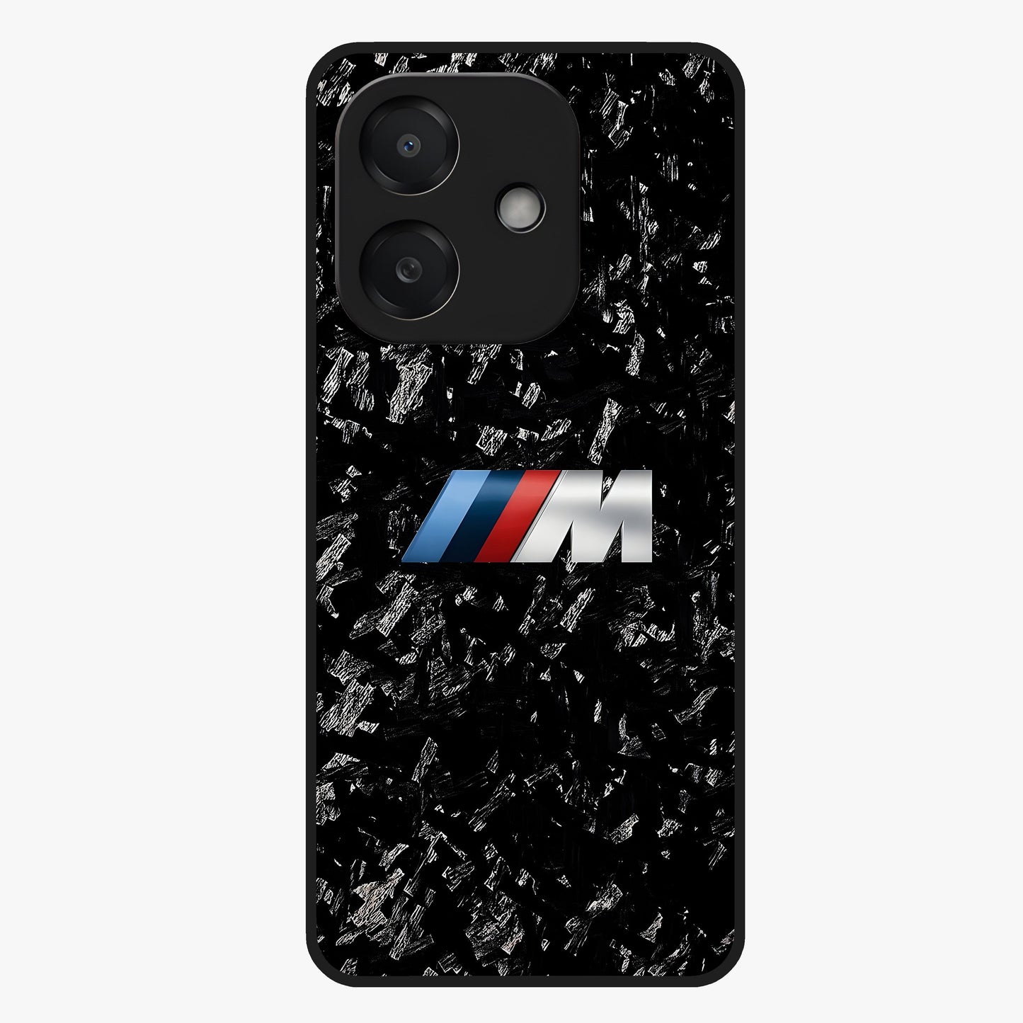 Carbon Speed Mark Glass Case showing flat back view with sporty carbon pattern artwork and glossy glass finish.