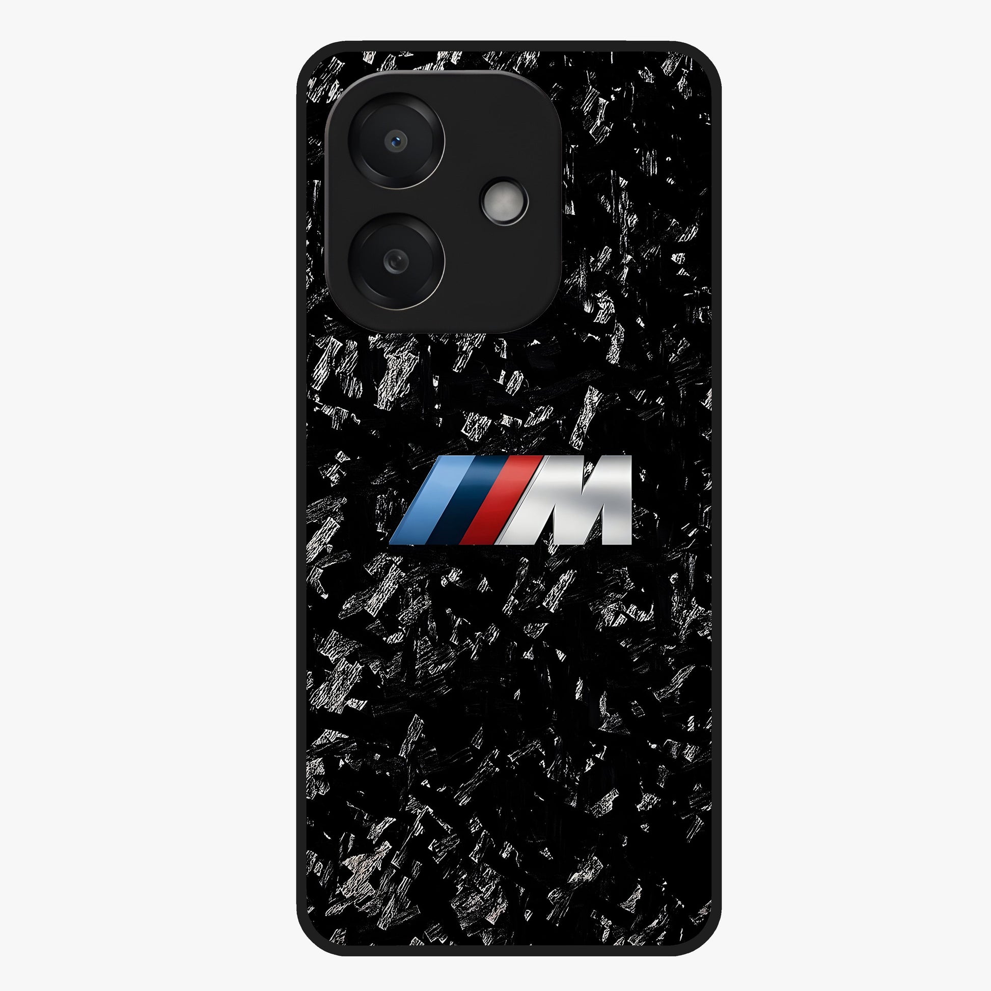 Carbon Speed Mark Glass Case showing flat back view with sporty carbon pattern artwork and glossy glass finish.