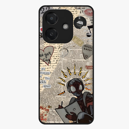 City Dream Sketch Glass Case showing flat back view with artistic city skyline sketch artwork and glossy glass finish.
