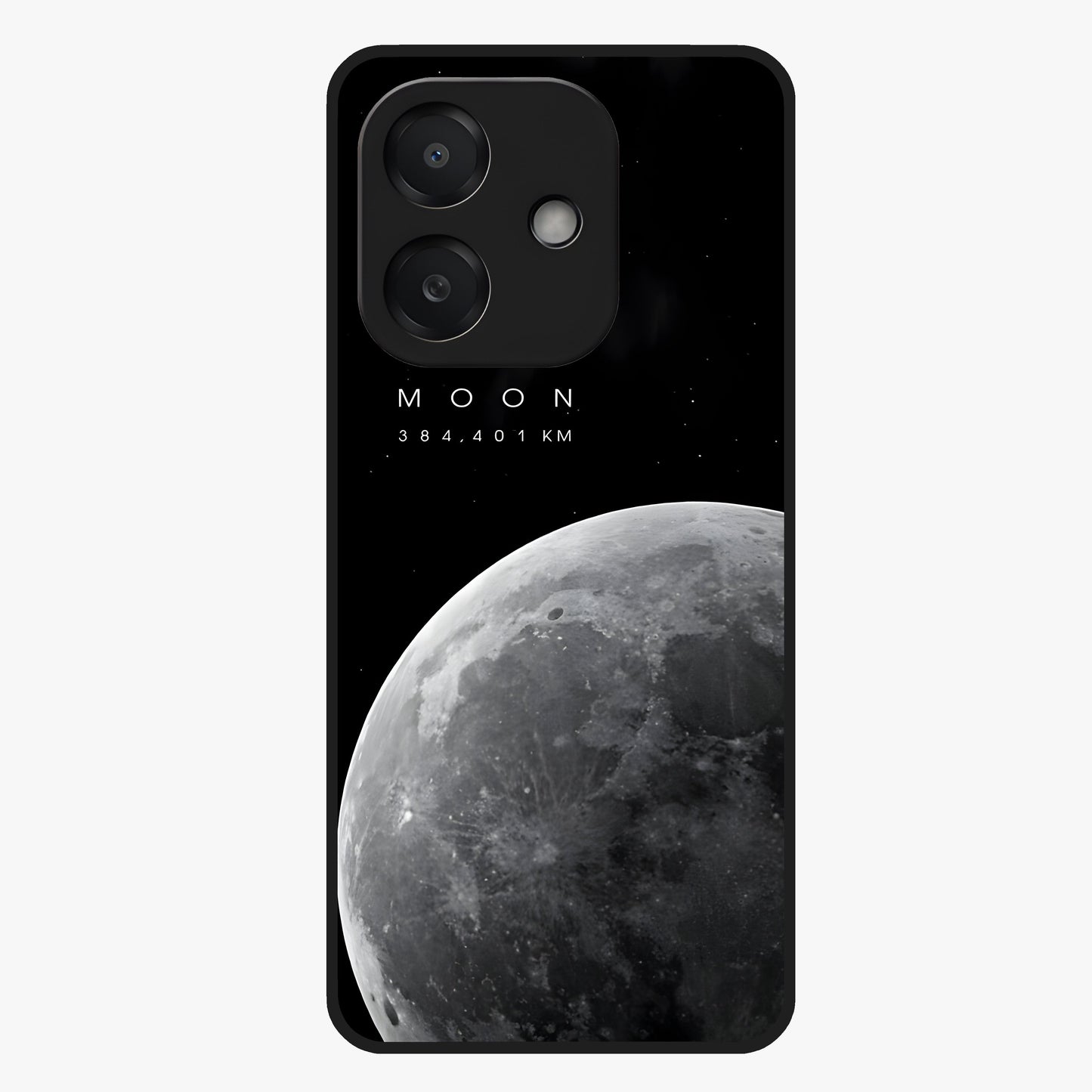 Cosmic Moon Glow Glass Case showing flat back view with glowing moon artwork and glossy glass finish.