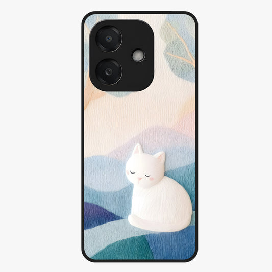 Cotton Dream Cat Glass Case showing flat back view with soft dreamy cat artwork and glossy glass finish.