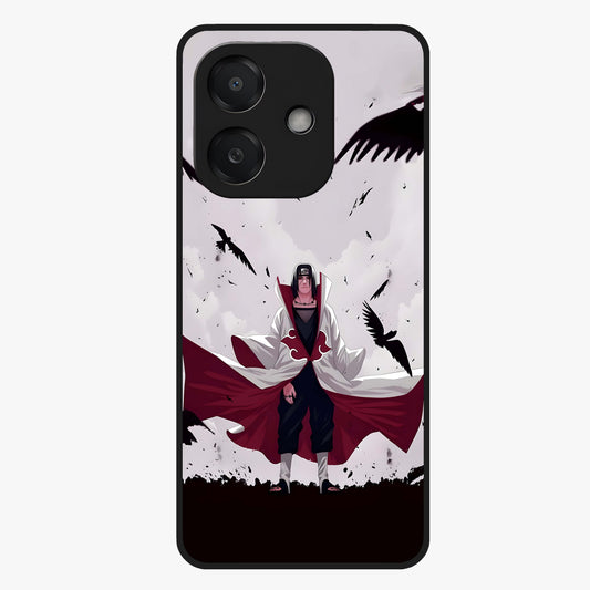 Crimson Crow Ascension Glass Case showing flat back view with mystical crow artwork and glossy glass finish.