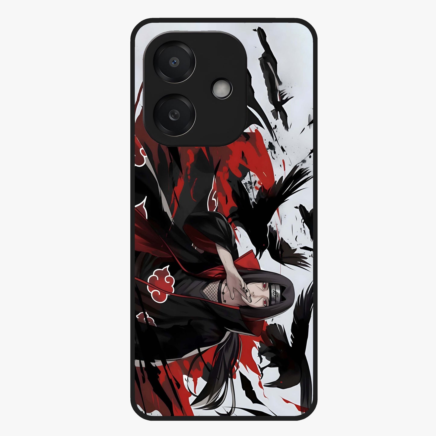 Crimson Crow Illusion Glass Case showing flat back view with artistic crow illusion artwork and glossy glass finish.