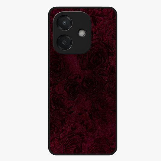 Crimson Fade Flow Glass Case showing flat back view with flowing crimson gradient artwork and glossy glass finish.
