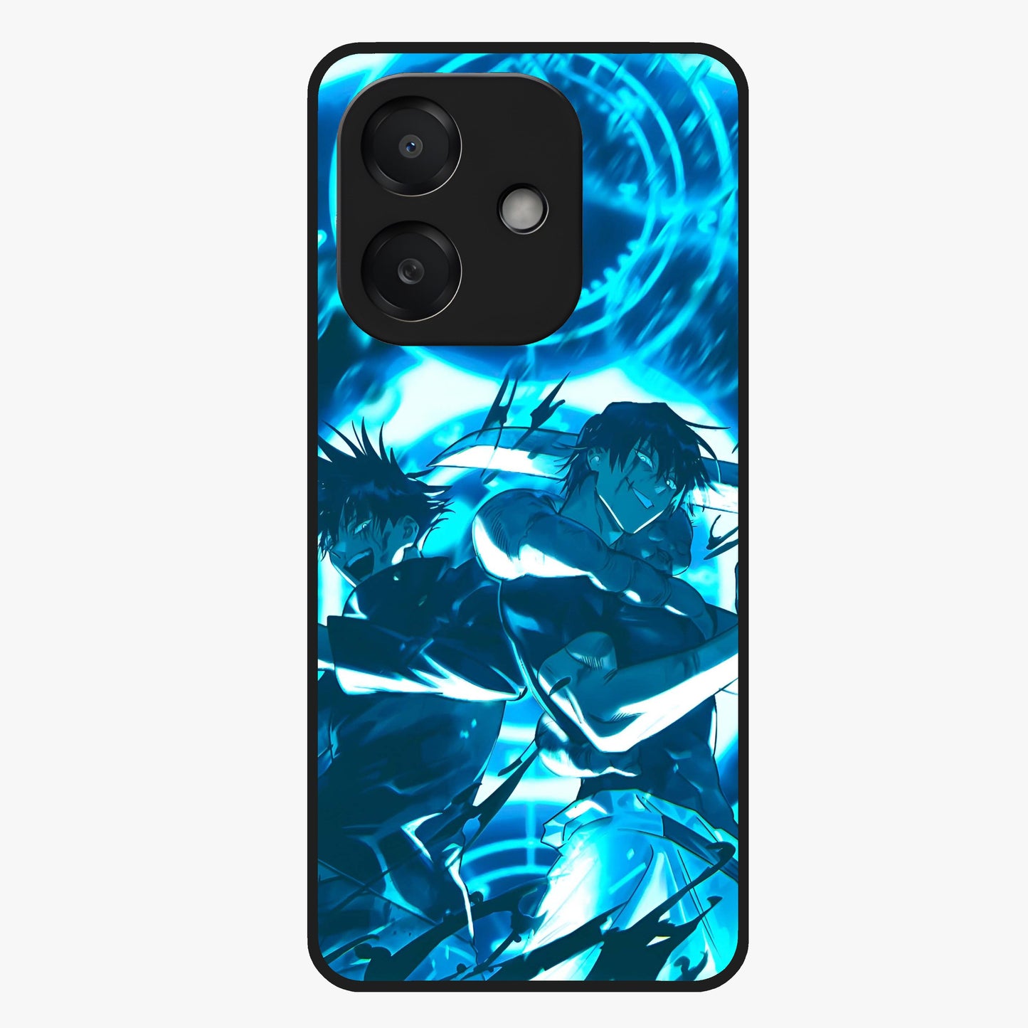 Cursed Energy Clash Glass Case showing flat back view with intense cursed energy artwork and glossy glass finish.