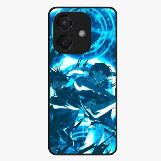 Cursed Energy Clash Glass Case showing flat back view with intense cursed energy artwork and glossy glass finish.