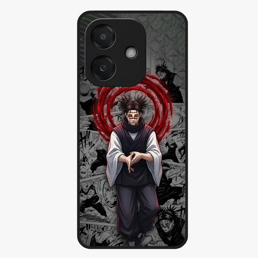 Cursed Ritual Ascension Glass Case showing flat back view with dark ritual themed artwork and glossy glass finish.