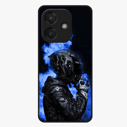 Cyber Sentinel Protocol Glass Case showing flat back view with futuristic cyber themed artwork and glossy glass finish.