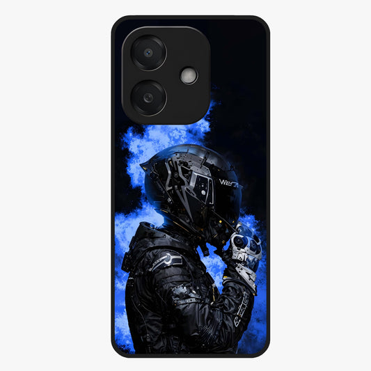 Cyber Sentinel Protocol Glass Case showing flat back view with futuristic cyber themed artwork and glossy glass finish.