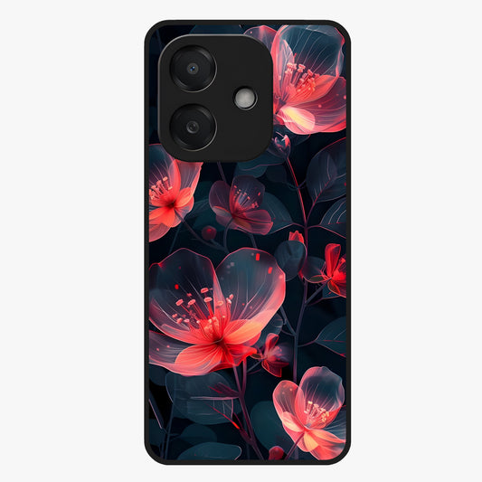 Dark Shade of Flower Glass Case showing flat back view with elegant dark floral artwork and glossy glass finish.