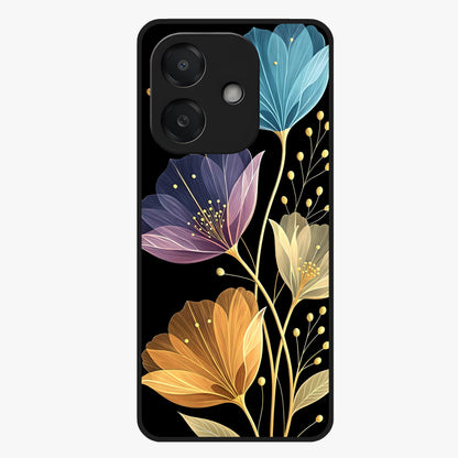 Delicate Multicolor Flowers Glass Case showing flat back view with vibrant floral artwork and glossy glass finish.