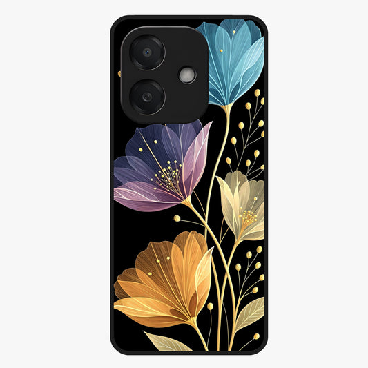 Delicate Multicolor Flowers Glass Case showing flat back view with vibrant floral artwork and glossy glass finish.