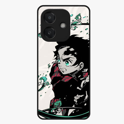 Demon Slayer Glass Case showing flat back view with bold anime inspired artwork and glossy glass finish.