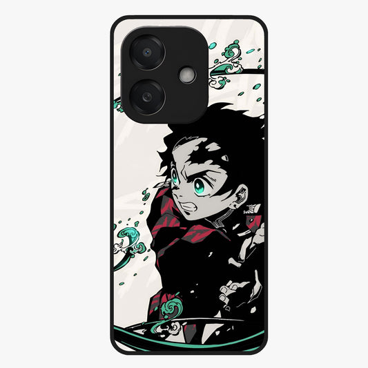 Demon Slayer Glass Case showing flat back view with bold anime inspired artwork and glossy glass finish.