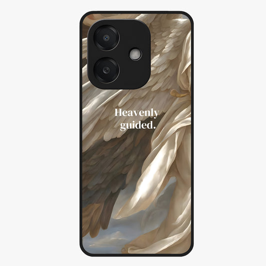 Divine Winged Grace Glass Case showing flat back view with elegant wing inspired artwork and glossy glass finish.