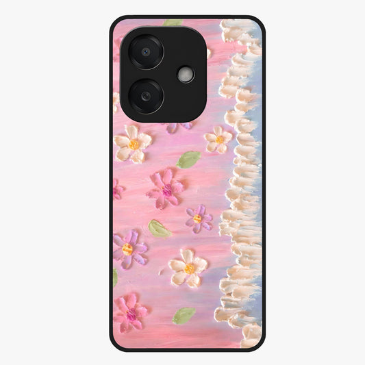 Dreamy Painted Garden Glass Case showing flat back view with artistic painted floral garden artwork and glossy glass finish.