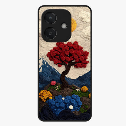 Eternal Nature Tapestry Glass Case showing flat back view with intricate nature tapestry artwork and glossy glass finish.