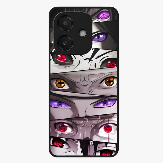 Eyes of Destiny Glass Case showing flat back view with striking eye themed artwork and glossy glass finish.