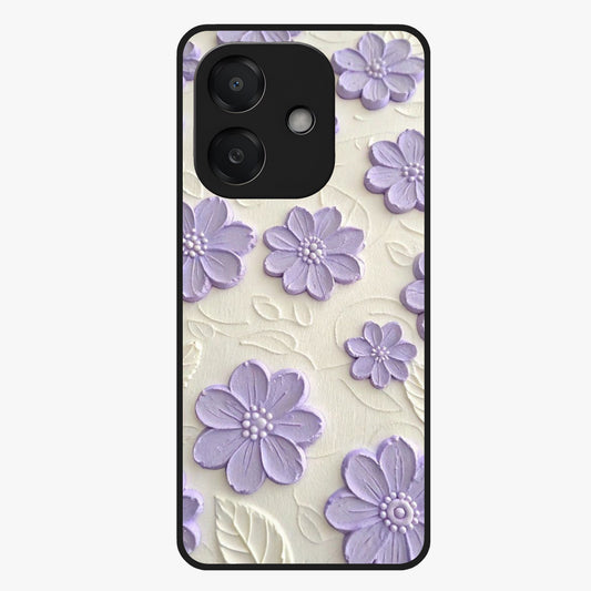 Floral Wall Art With Purple Flowers Glass Case showing flat back view with purple flower artwork and glossy glass finish.
