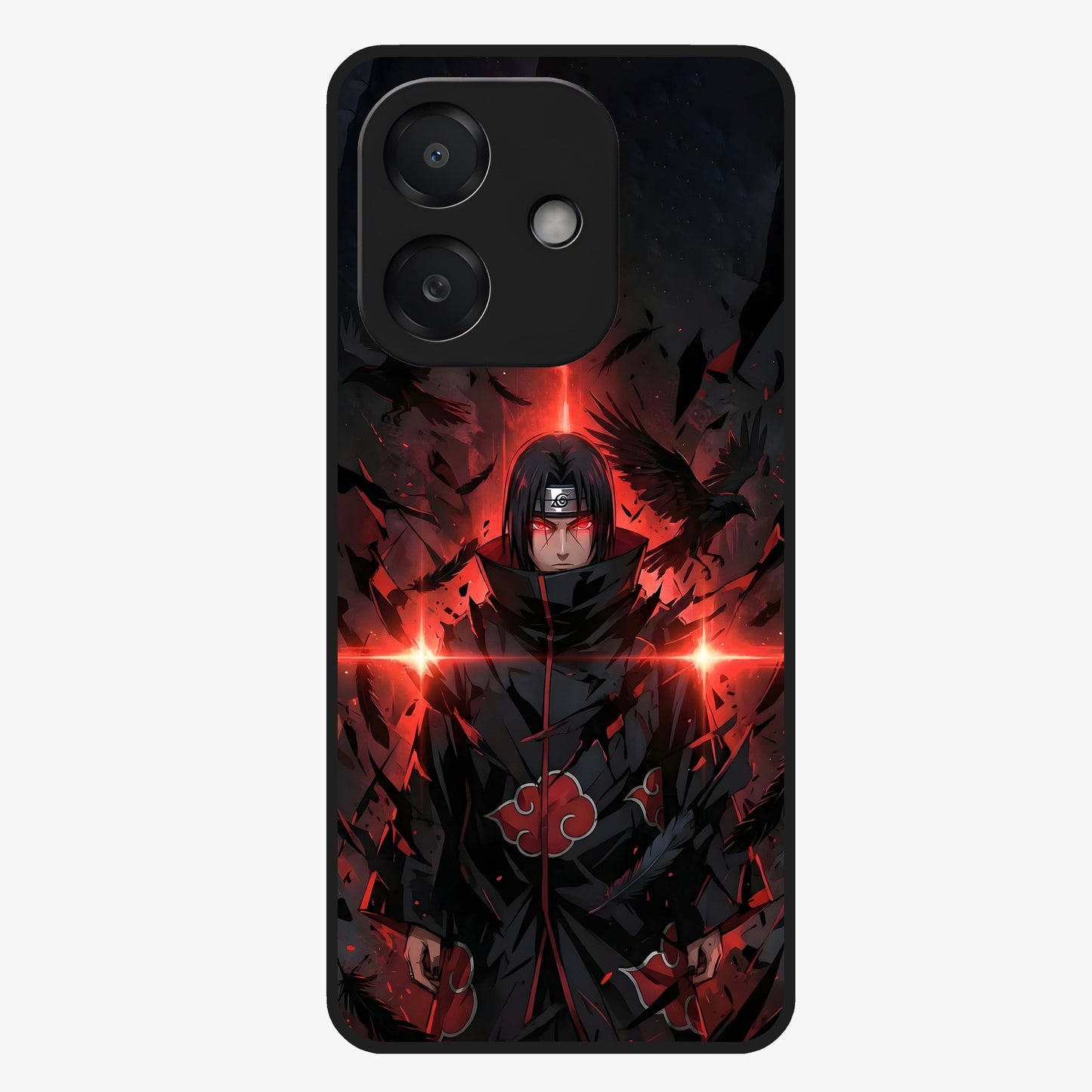 Focused Blade Discipline Glass Case showing flat back view with warrior sword themed artwork and glossy glass finish.