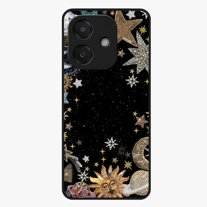 Galactic Jewel Stars Glass Case showing flat back view with sparkling star jewel artwork and glossy glass finish.