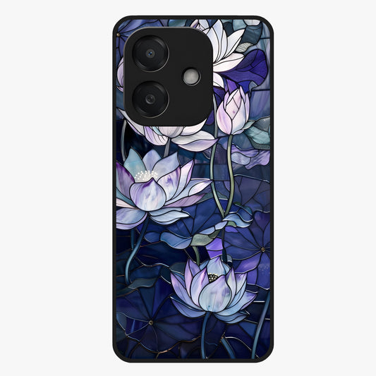 Gloss Petal Rush Glass Case showing flat back view with glossy flower petal artwork and smooth glass finish.